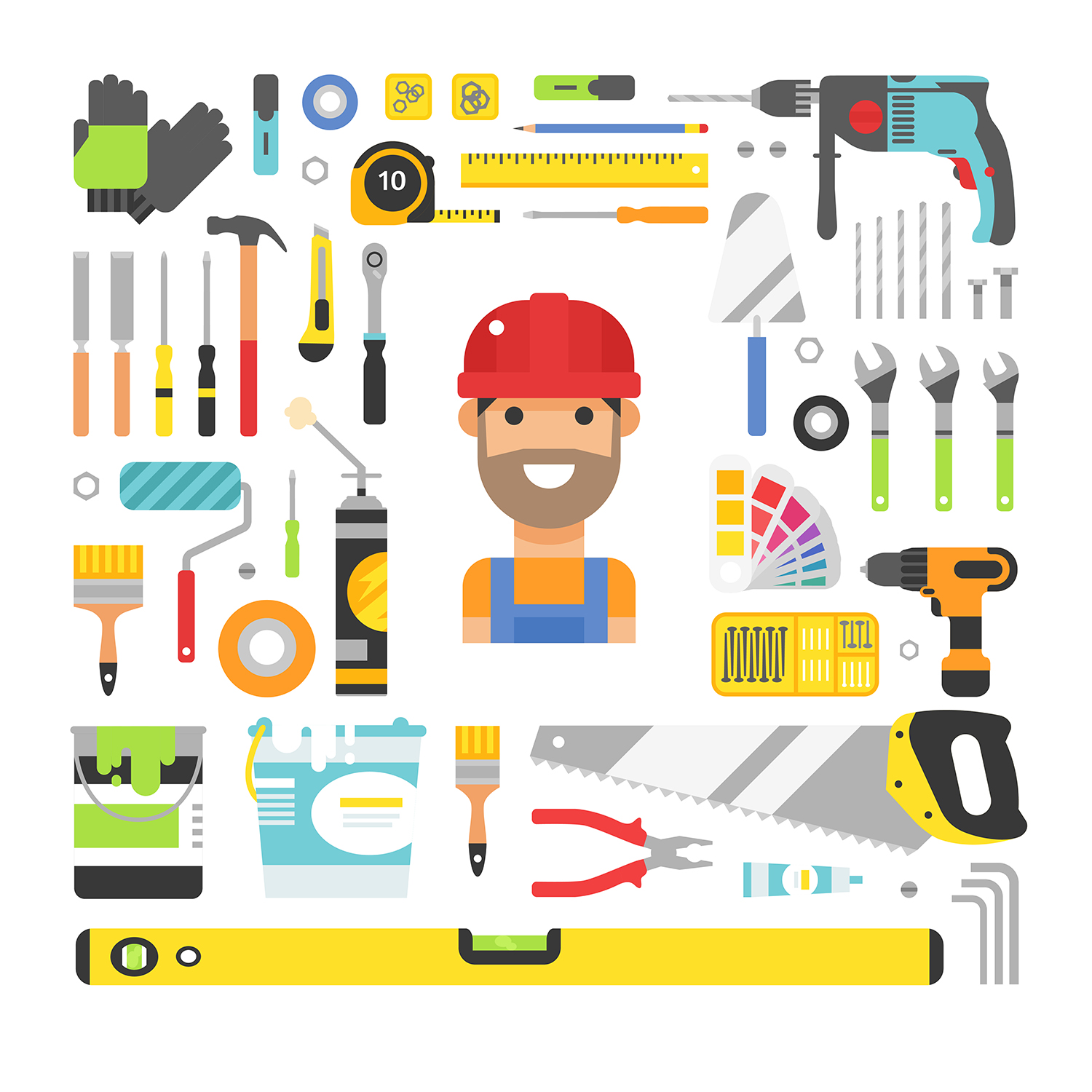 construction-equipment-tools-flat-icons-set