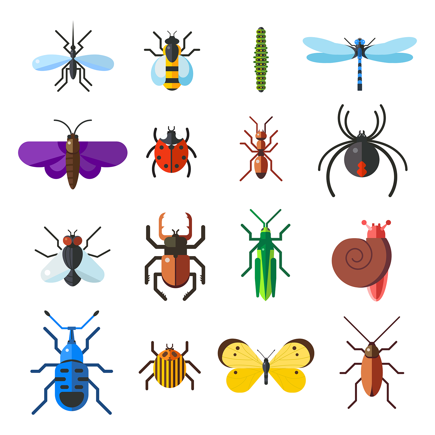 insect-icon-flat-set-isolated-on-white-background